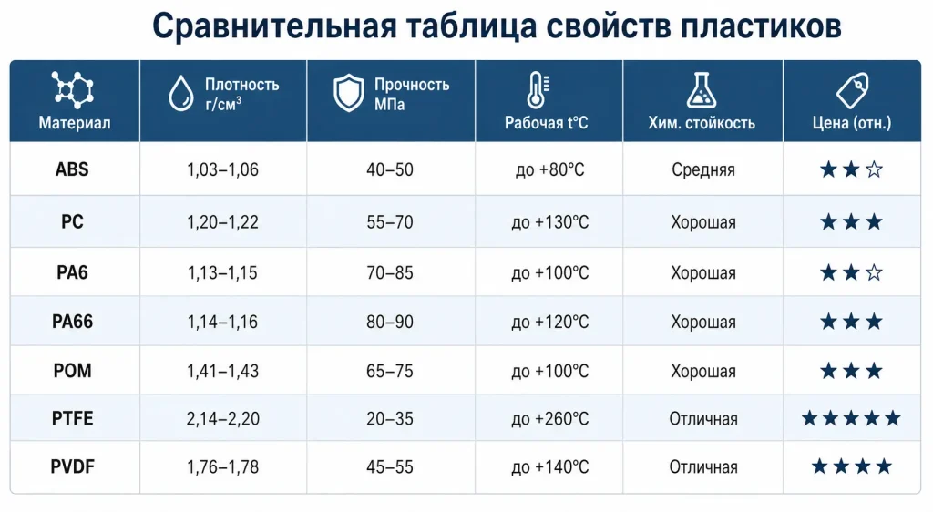 Сравнительная таблица инженерных пластиков: