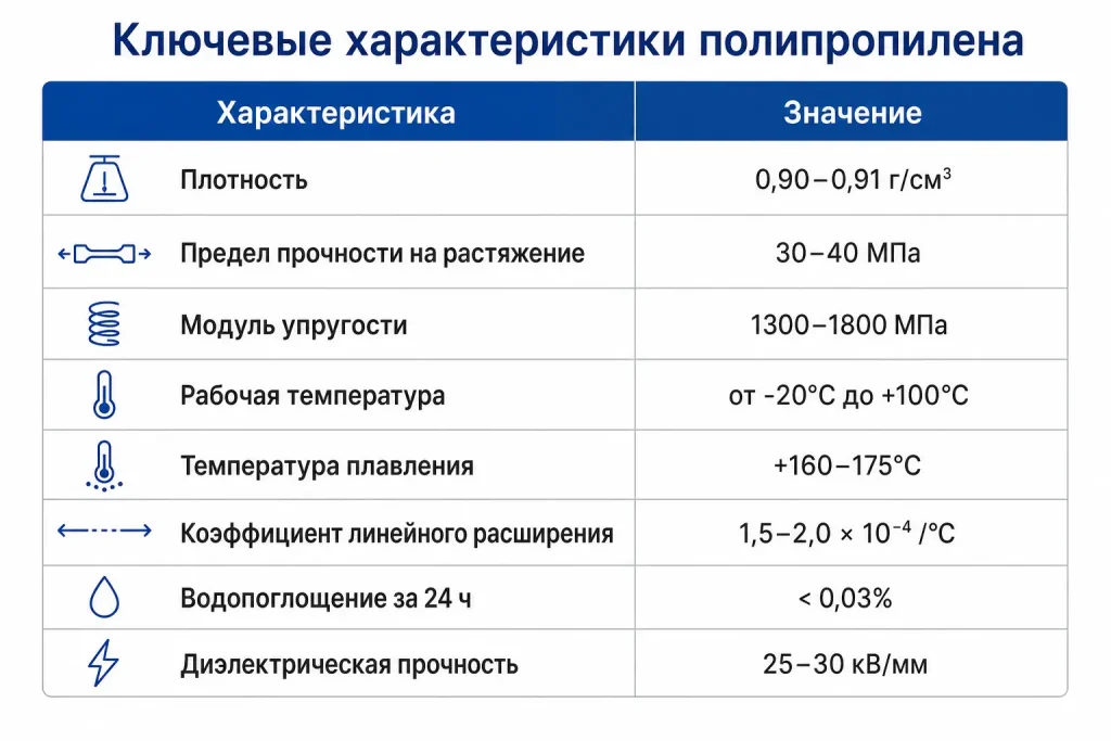Ключевые характеристики полипропилена