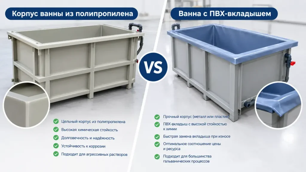 Сравнение корпуса ванны из полипропилена и ванны с ПВХ-вкладышем