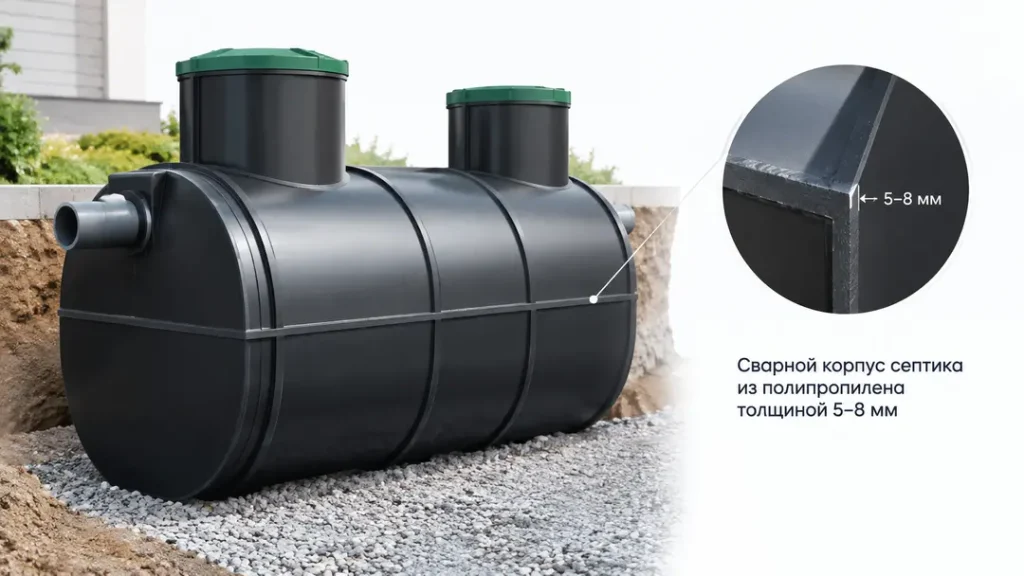 Сварной корпус септика из полипропилена толщиной 5-8 мм
